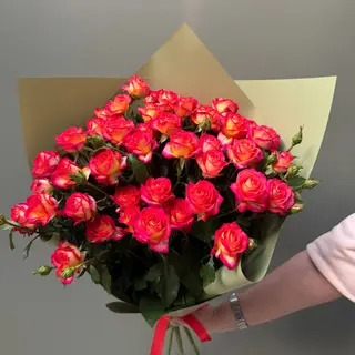 ცეცხლისფერი სპრეივარდების თაიგული მწვანე შეფუთვით