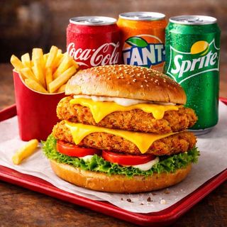 Double Schnitzel Cheeseburger Menu