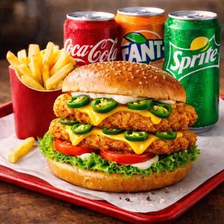 Double Schnitzel Chili Cheeseburger Menu
