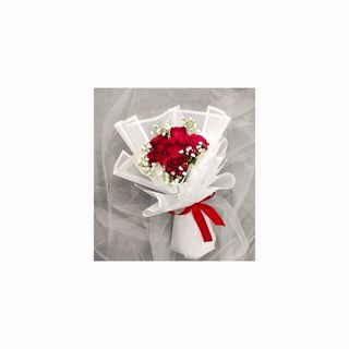 5 წითელი ვარდი გიფსოფილებთან ერთად