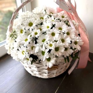 კალათა ქრიზანთემებით