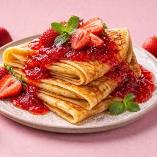 Crepes with strawberry jam