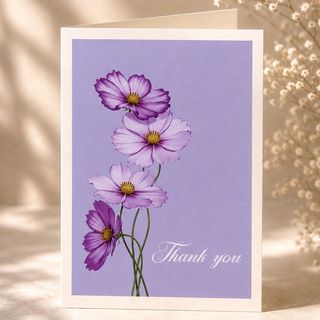 მისალოცი ბარათი იისფერი ფონით thank you