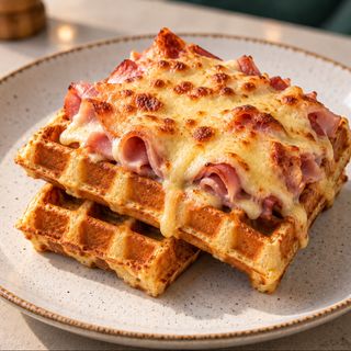 ბელგიური ვაფლები ლორით და ყველით/Belgian Waffles with Ham & Cheese