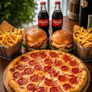 პიცა + 2 ბურგერი/Pizza + 2 Burgers