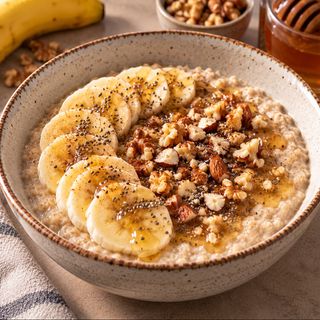 შვრიის ფაფა ხილით, თხილით და თაფლით Oatmeal with Fruits, Nuts & Honey