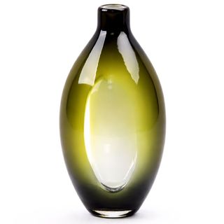 Vintage vaza staklo 15.5x15.5 h27cm; maslinasto zelena