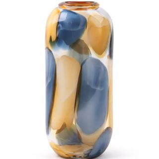 Vaza staklo 17.5x13 h39cm; plava/žuta