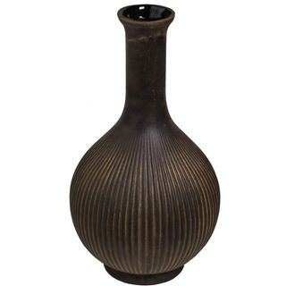 Vaza rebrasta h38 d22cm; crna/smeđa