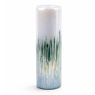 Dekorativna vaza staklo s reljefom 14x14 h39.5cm; bijela/zelena