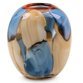 Vaza staklo 20.5x14.5 h21.5cm; plava/žuta