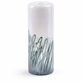 Dekorativna vaza staklo s reljefom 14x14 h32.5cm; bijela/zelena