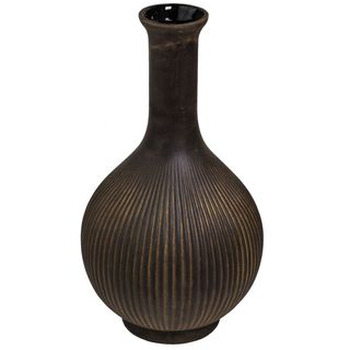 Vaza rebrasta h38 d22cm; crna/smeđa