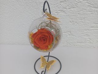 Dehidrirana oranž ruža u kuglici na stalku