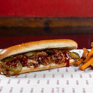 Pulled pork sandwich + sweet potatoes