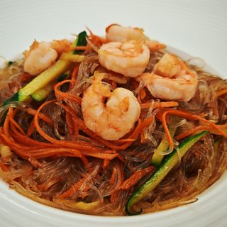 Spaghetti di soia con gamberi