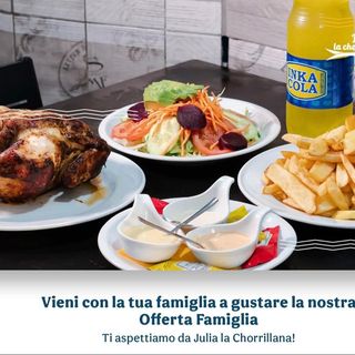 1 pollo a la brasa +patatine + bibita