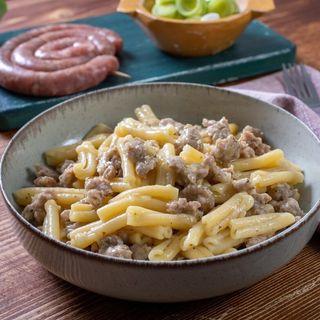 Penne con porri e ragu' di salsiccia di Bra