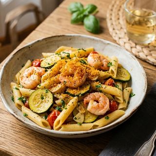 Pennette* gamberetti zucchine e bottarga