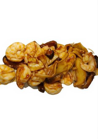 A6. Gamberi con funghi e bambù alla piastra