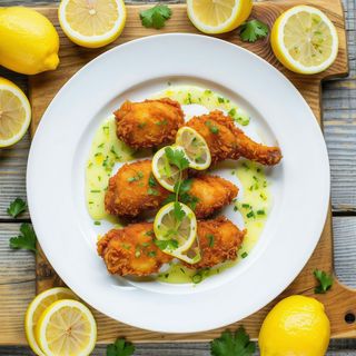 234. Pollo al limone pollo fritto con salsa al limone e sedano