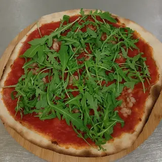 PIZZA CON GAMBERI E RUCOLA