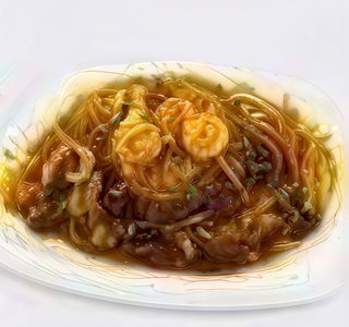 P140.Spaghetti di soya con gamberi