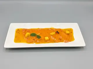 199. Salmon passion fruit carpaccio