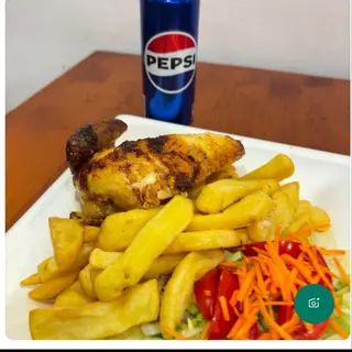 Pollo a la brasa con bibita e dolce