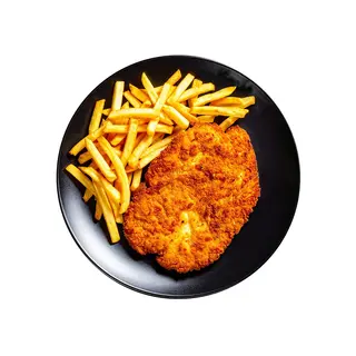 Cotoletta di pollo panata con patatine fritte