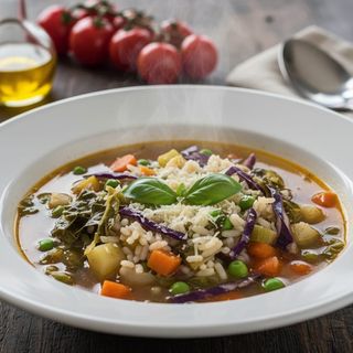 Minestrone riso, cavolo e piselli