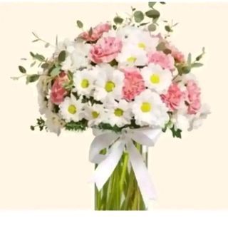 bouquet Margherite Olandesi bianche con eucalipto e fiori rosa