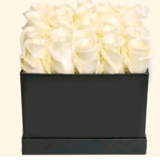flower box quadrata con rose fresche bianche