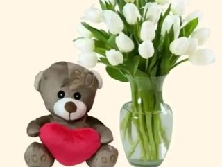 20 tulipani bianchi con pelushe piccolo