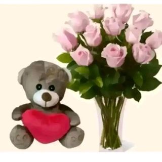 12 rose rosa con pelushe piccolo