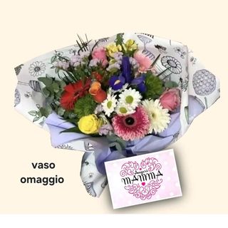 bouquet misto fiori di stagione. biglietto e vaso omaggio