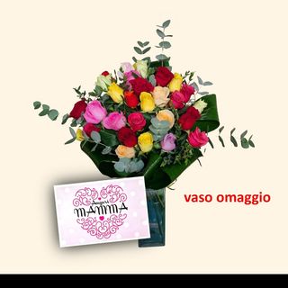 20 rose colorate. vaso e biglietto omaggio