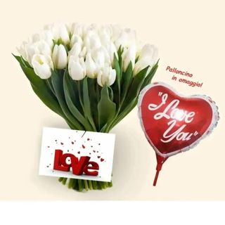 20 tulipani bianchi. biglietto e palloncino omaggio