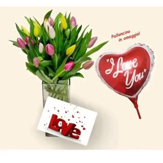 20 tulipani misti . biglietto love e palloncino omaggio