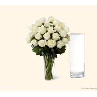 24 rose bianche con vaso