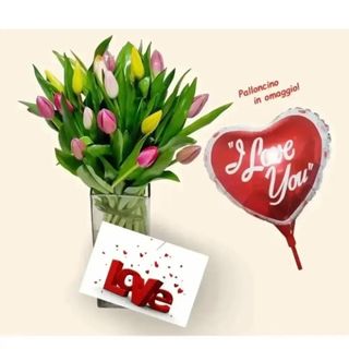 30.tulipani misti.  biglietto love e palloncino omaggio
