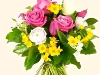 bouquet fuxia giallo e bianco