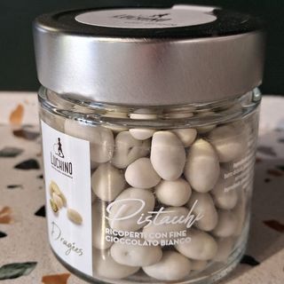 Drageès Pistacchi ricoperti di cioccolato bianco