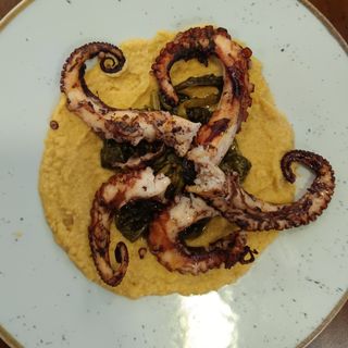 Polpo scottato, con crema di ceci e friarelli
