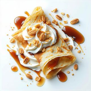 Crêpe con crema, cereali e caramello
