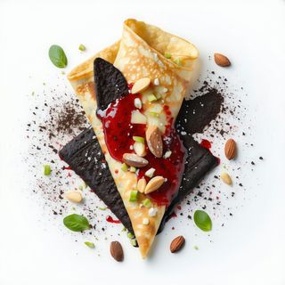 Crepes nero biscotto fondente e pinoli