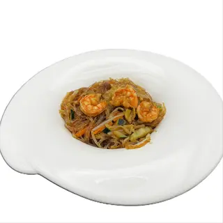 315 Spaghetti di soia con verdure e gamberi