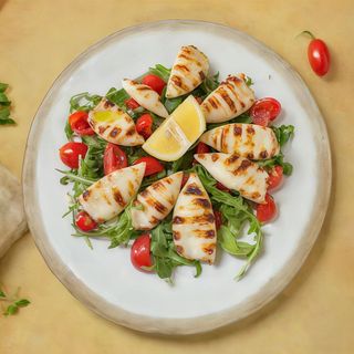 Calamaretti alla griglia con pomodoro pachino e rucola