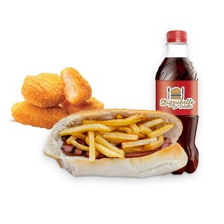 Panino Wurstel e patatine + Birbe di Pollo + Bevanda a scelta