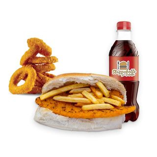 Panino Cotoletta e patatine + Anelli di Cipolla + Bevanda a scelta